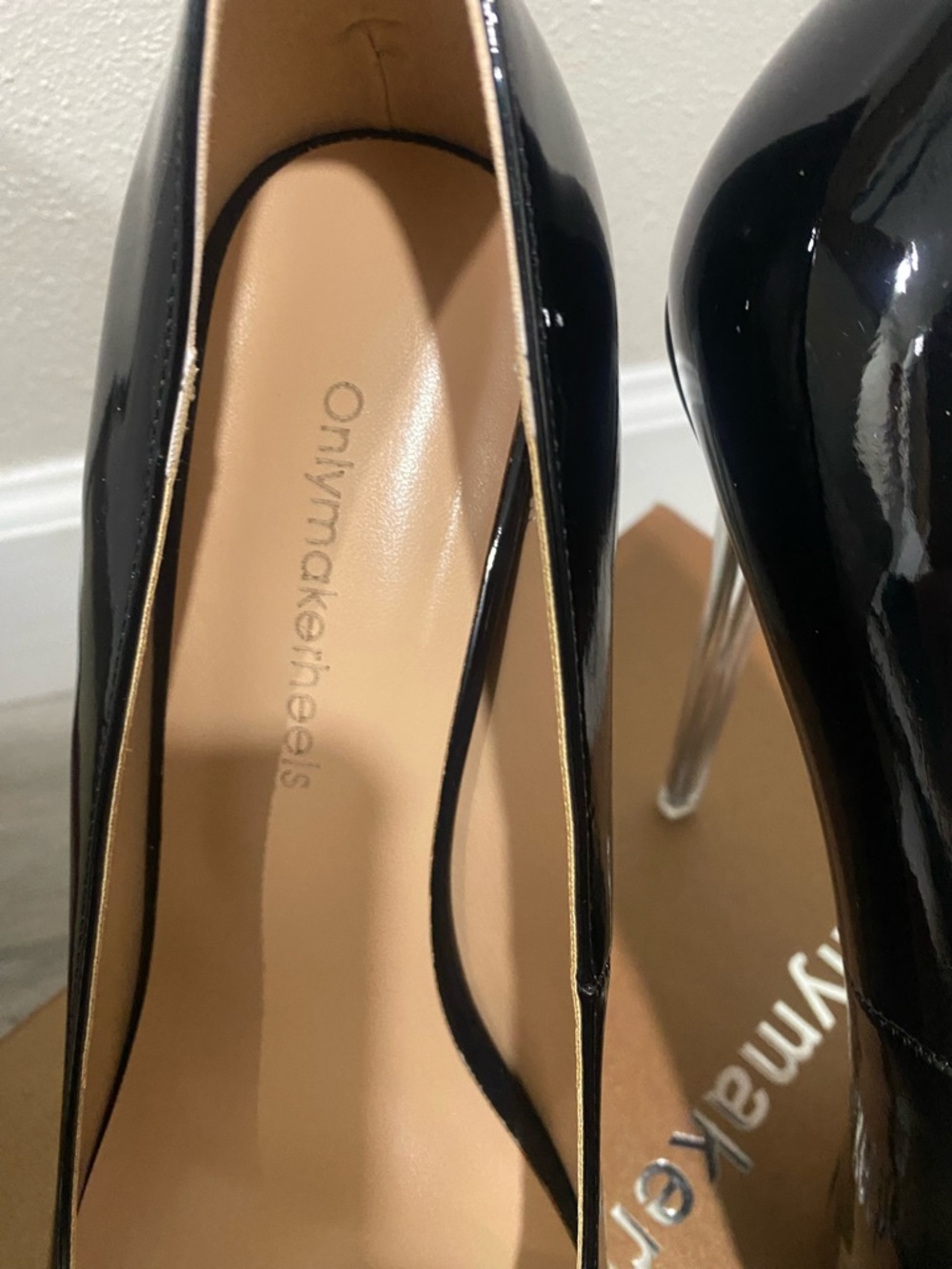 Black Patent Platform Pumps with Clear Stiletto Heel - Picture 5 of 7